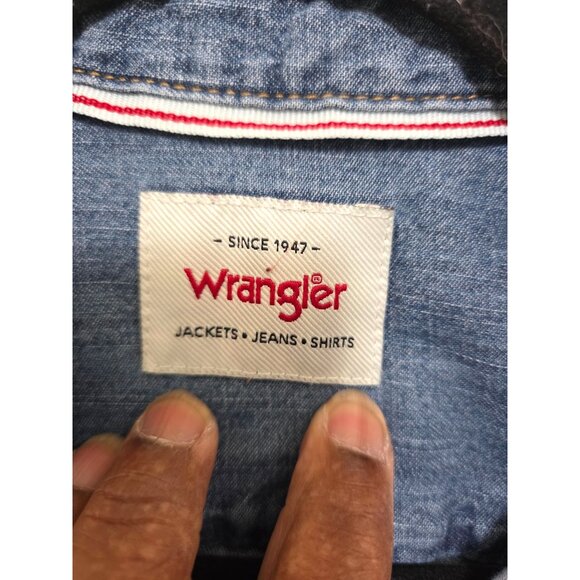 Wrangler Men's Long Sleeve Denim Shirt Snap Buttons Size M - Picture 7 of 8